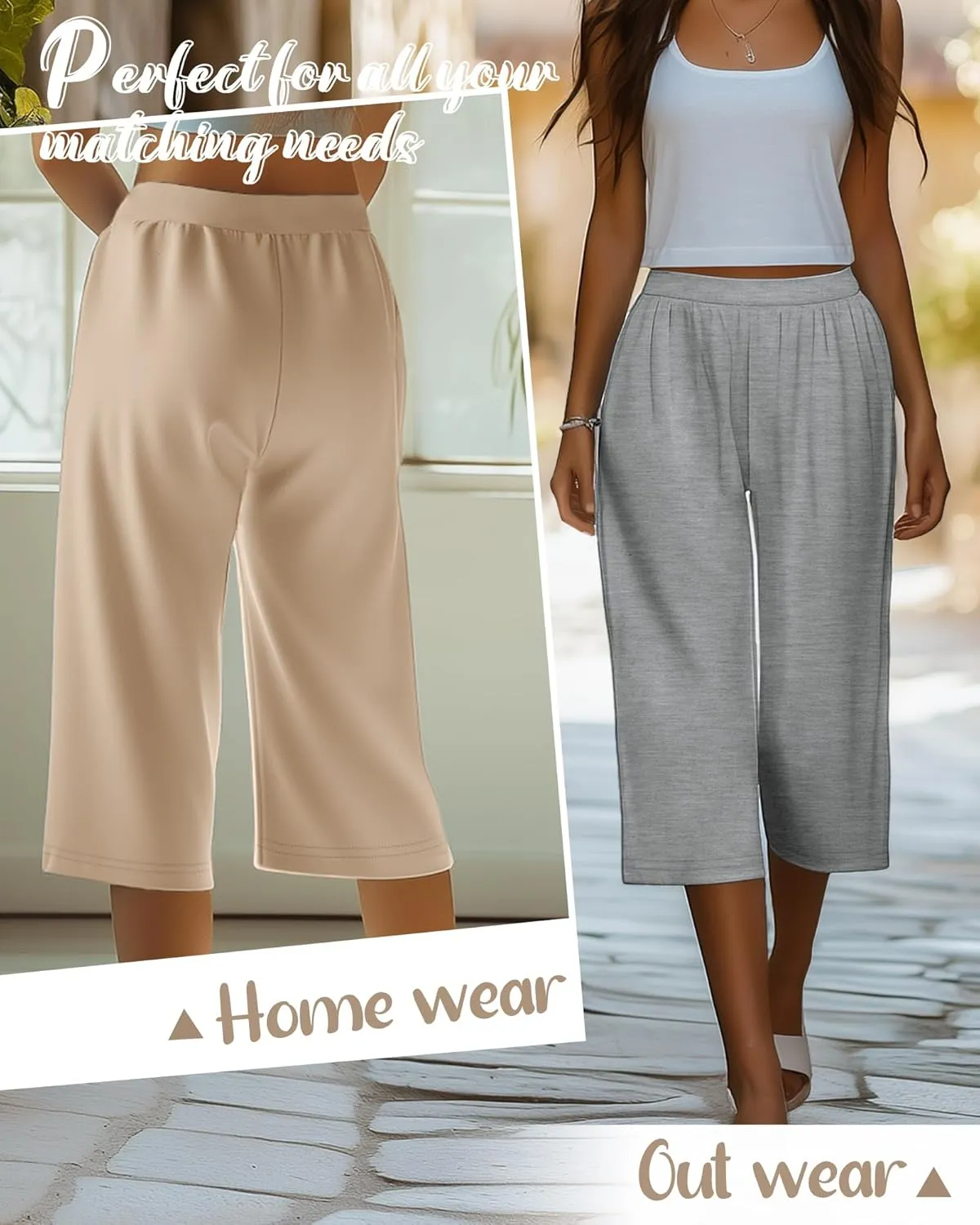 Neer 4 Pack Women's Capri Pants, Lounge Wide Leg Yoga Sweatpants Loose Comfy Cotton Jogger Pants Workout Capris with Pockets