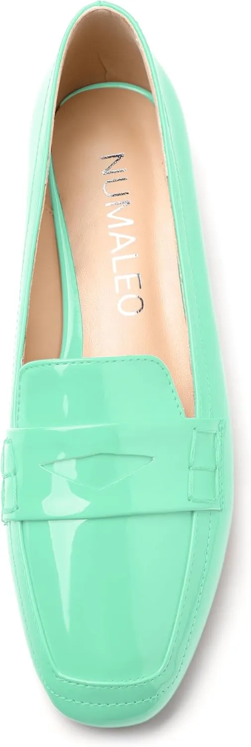 NUMALEO Women's Loafers Penny Loafers Fashion Comfortable Slip On Flats for Women Low Heel Chunky Pumps Patent Heels Work Office Dressy Shoes