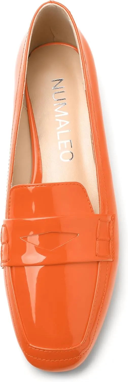 NUMALEO Women's Loafers Penny Loafers Fashion Comfortable Slip On Flats for Women Low Heel Chunky Pumps Patent Heels Work Office Dressy Shoes