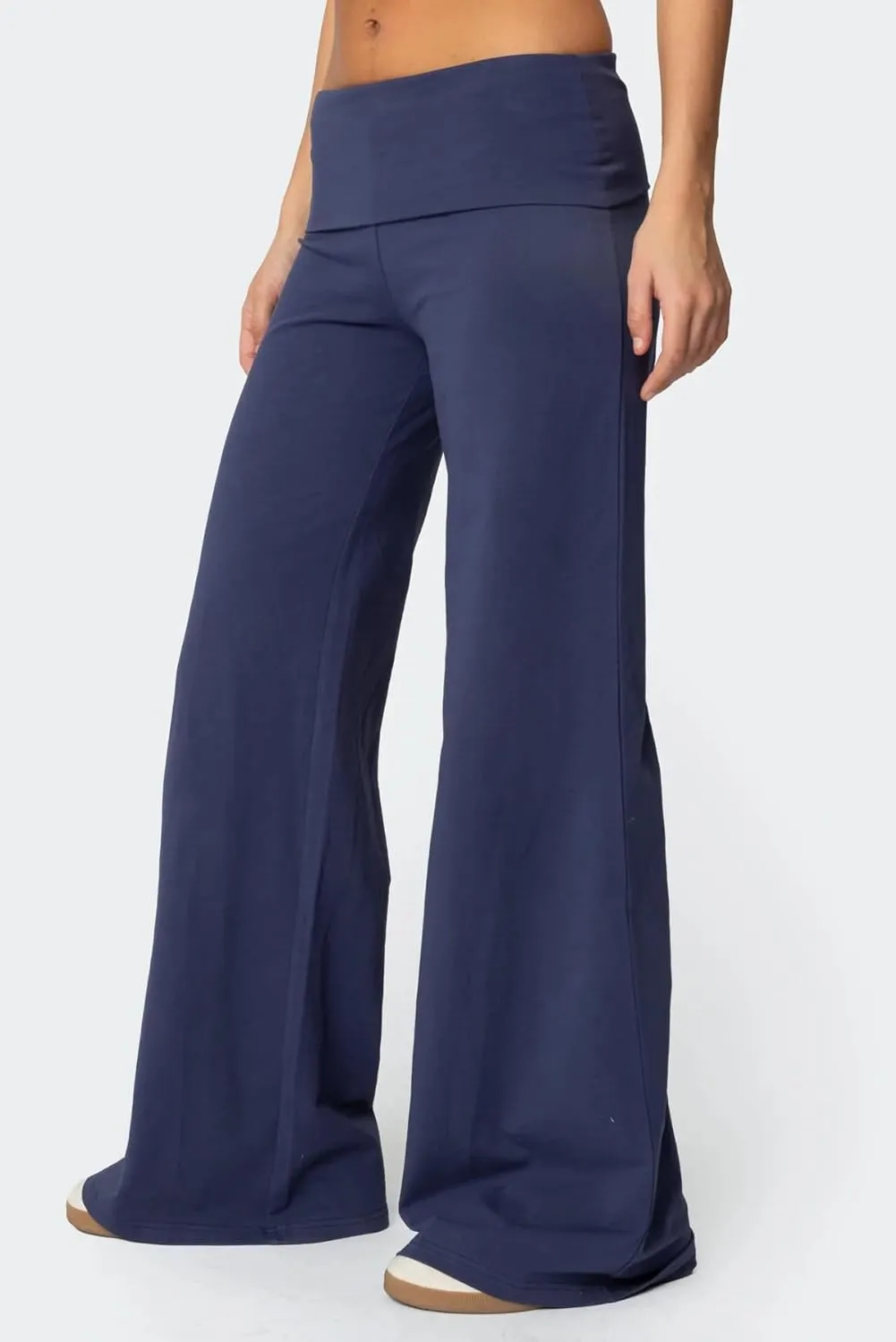 NZNDSHD Fold Over Yoga Pants for Women Low Rise Straight Leg Sweatpants Y2k Solid Color Stretchy Loose Gym Lounge Leggings