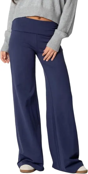 NZNDSHD Fold Over Yoga Pants for Women Low Rise Straight Leg Sweatpants Y2k Solid Color Stretchy Loose Gym Lounge Leggings