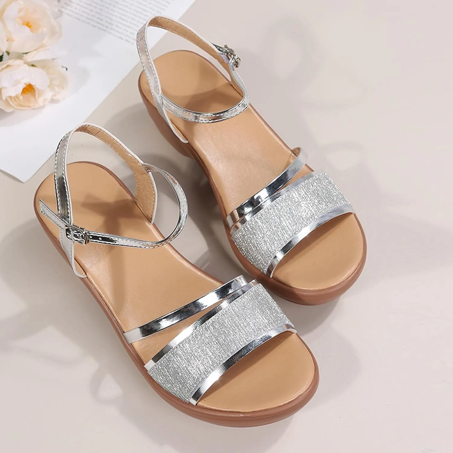 oiangi Summer Wedge Sandals for Women Fashion Casual Fish Mouth Open Toe Ankle Straps Buckle Platform Sandals Sparkly Outdoor Ladies High Heel Shoes