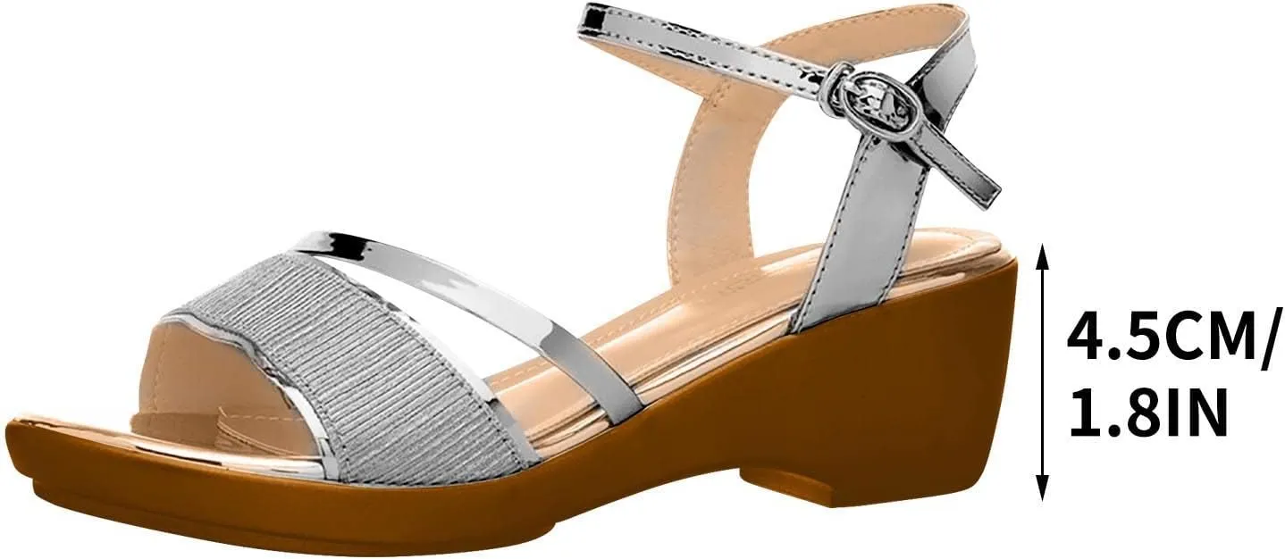 oiangi Summer Wedge Sandals for Women Fashion Casual Fish Mouth Open Toe Ankle Straps Buckle Platform Sandals Sparkly Outdoor Ladies High Heel Shoes