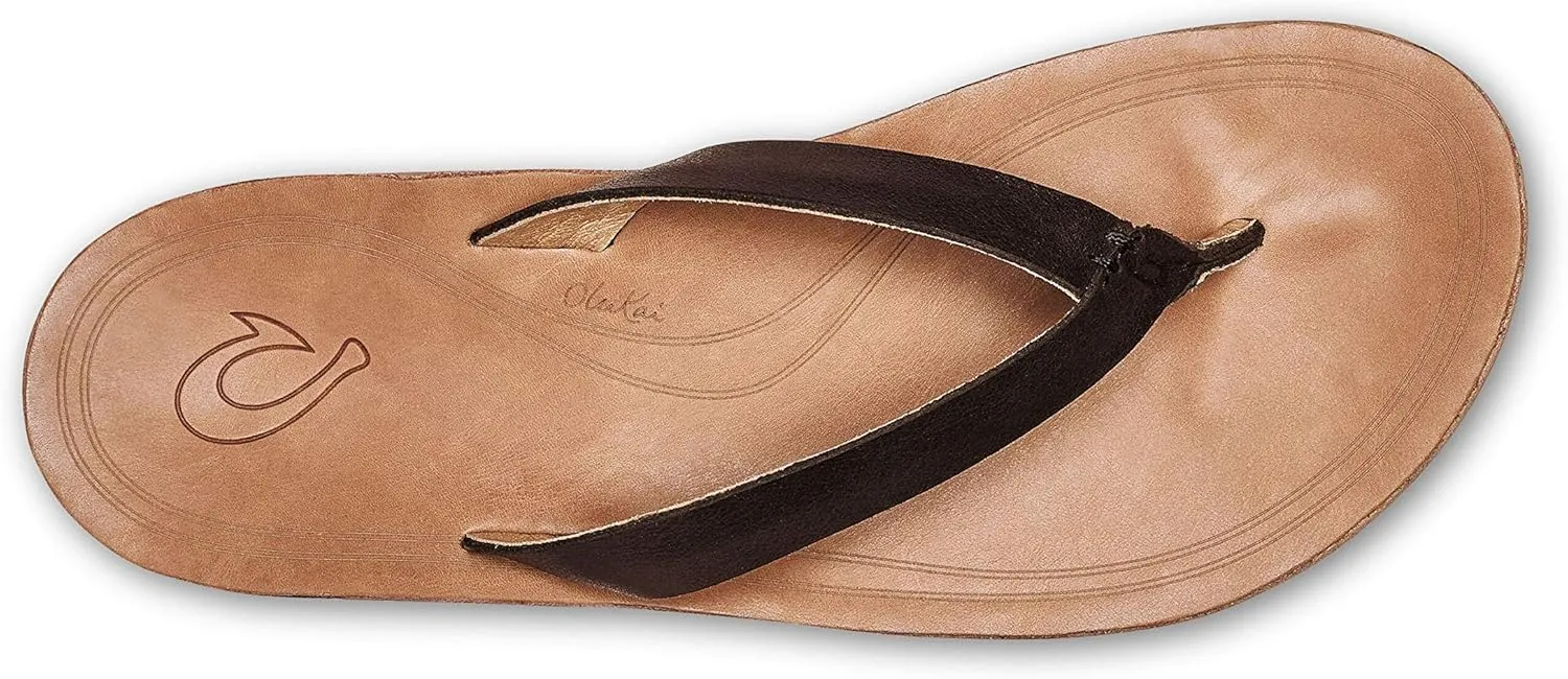 OLUKAI Nonohe Women's Beach Sandal, Premium Full-Grain Leather Flip-Flops, All-Day Support & Breathable Lining, Wet Grip Sole & Easy Slip-On Design