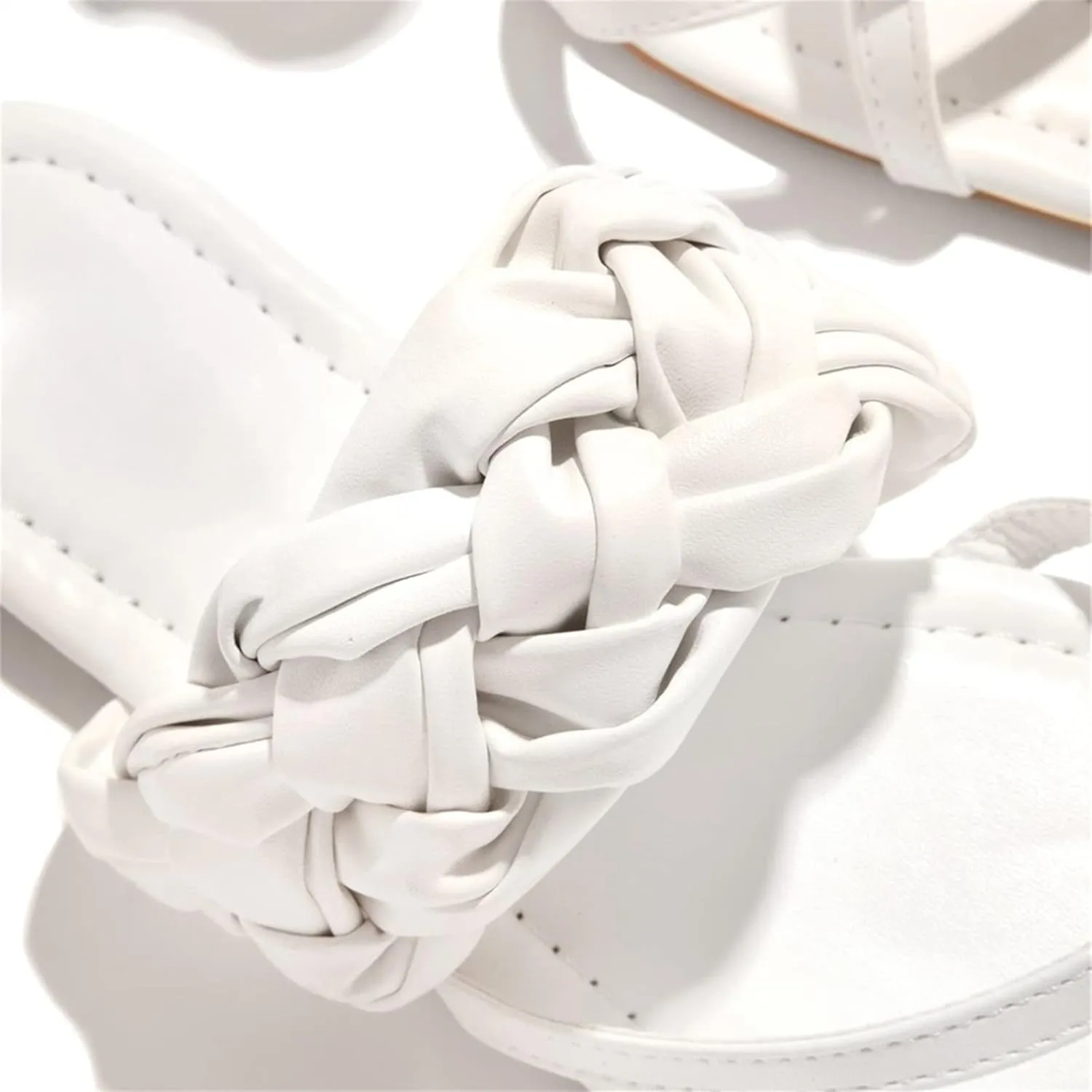 Open Square Toe Flats Women's Cross Strap Woven Leather Flat Sandals Summer Casual Thong Flip Flops Low-Heeled Platform Toe Ring Sandals Streetwear Fashion Beach Shoes