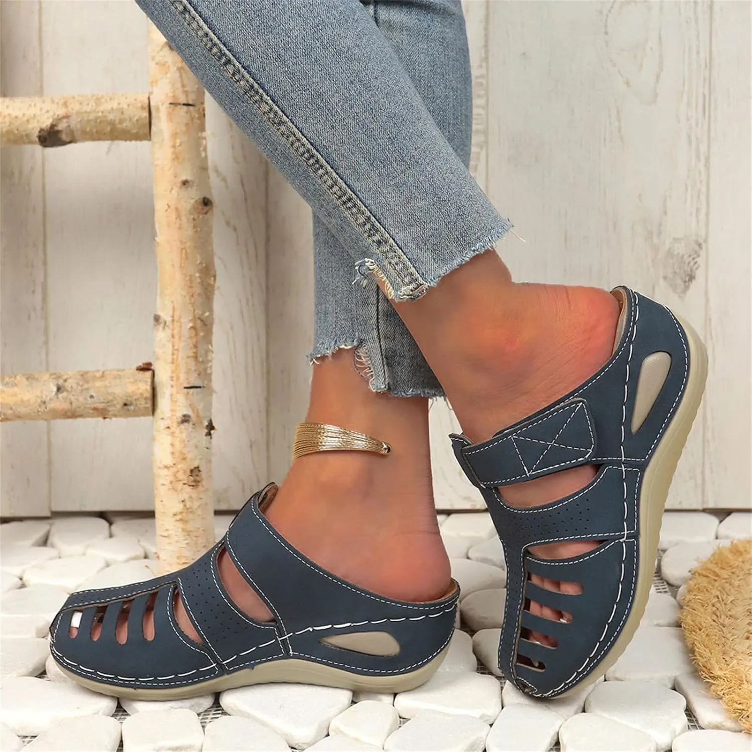 Orthopedic Sandals for Women Ankle Strap Closed Toe Wedge Platform Sandals Casual Summer Hollow Out Breathable Shoes