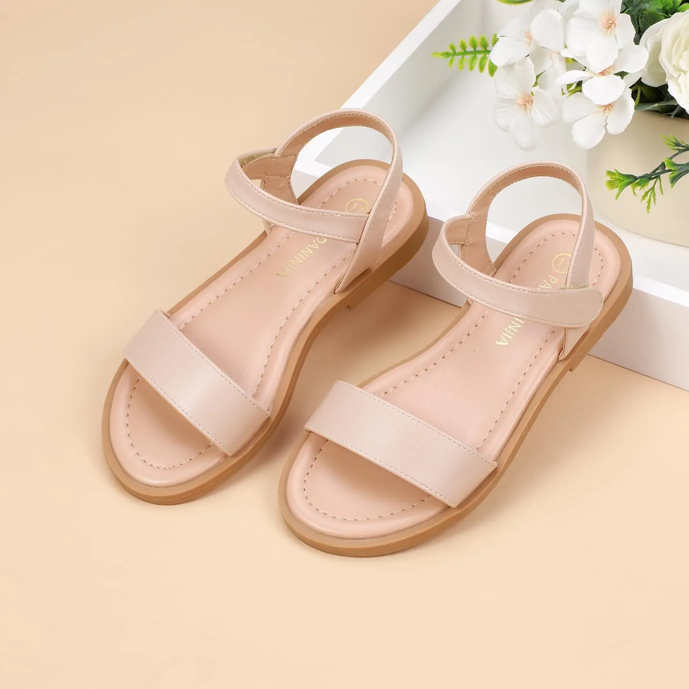 PANDANINJIA Gina Girls Sandals Open Toe Summer Flats Dress Sandals Shoes Toddler/Little Kid/Big Kid