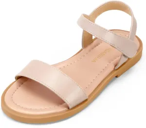PANDANINJIA Gina Girls Sandals Open Toe Summer Flats Dress Sandals Shoes Toddler/Little Kid/Big Kid
