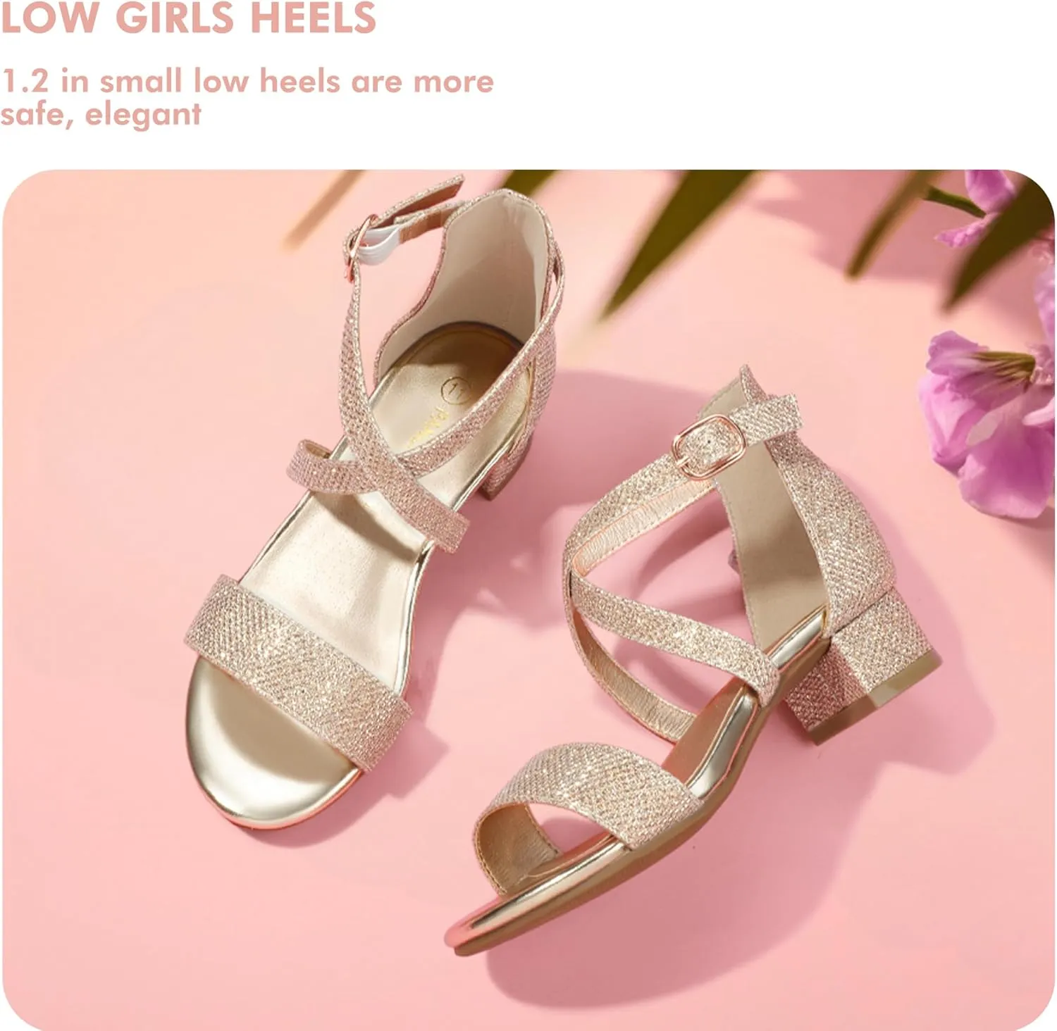 PANDANINJIA Girls Dress Shoes Toddler Kids Heels Sandals Ankle Strap Wedding Party Phoebe Flower Girl Shoes