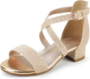 PANDANINJIA Girls Dress Shoes Toddler Kids Heels Sandals Ankle Strap Wedding Party Phoebe Flower Girl Shoes