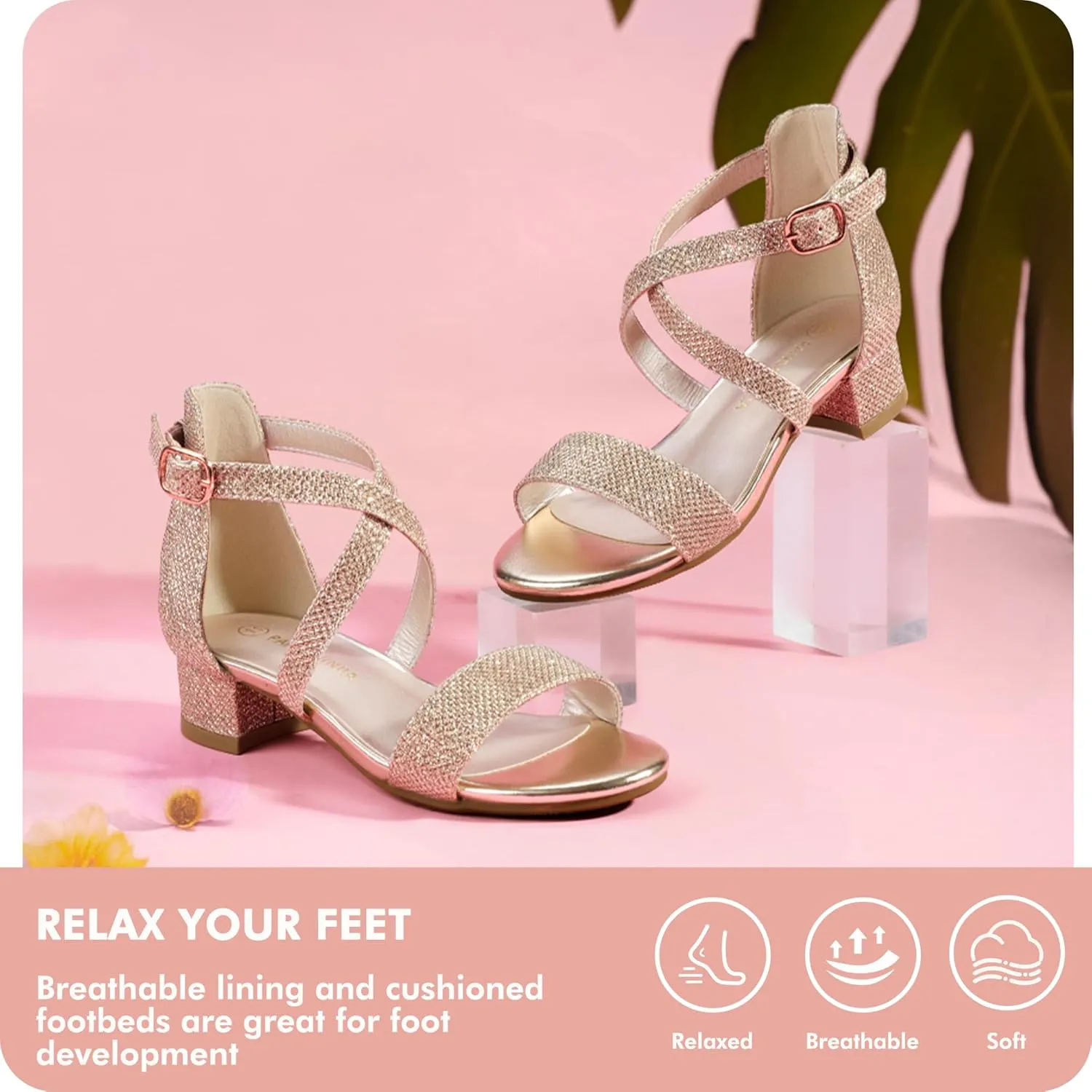 PANDANINJIA Girls Dress Shoes Toddler Kids Heels Sandals Ankle Strap Wedding Party Phoebe Flower Girl Shoes