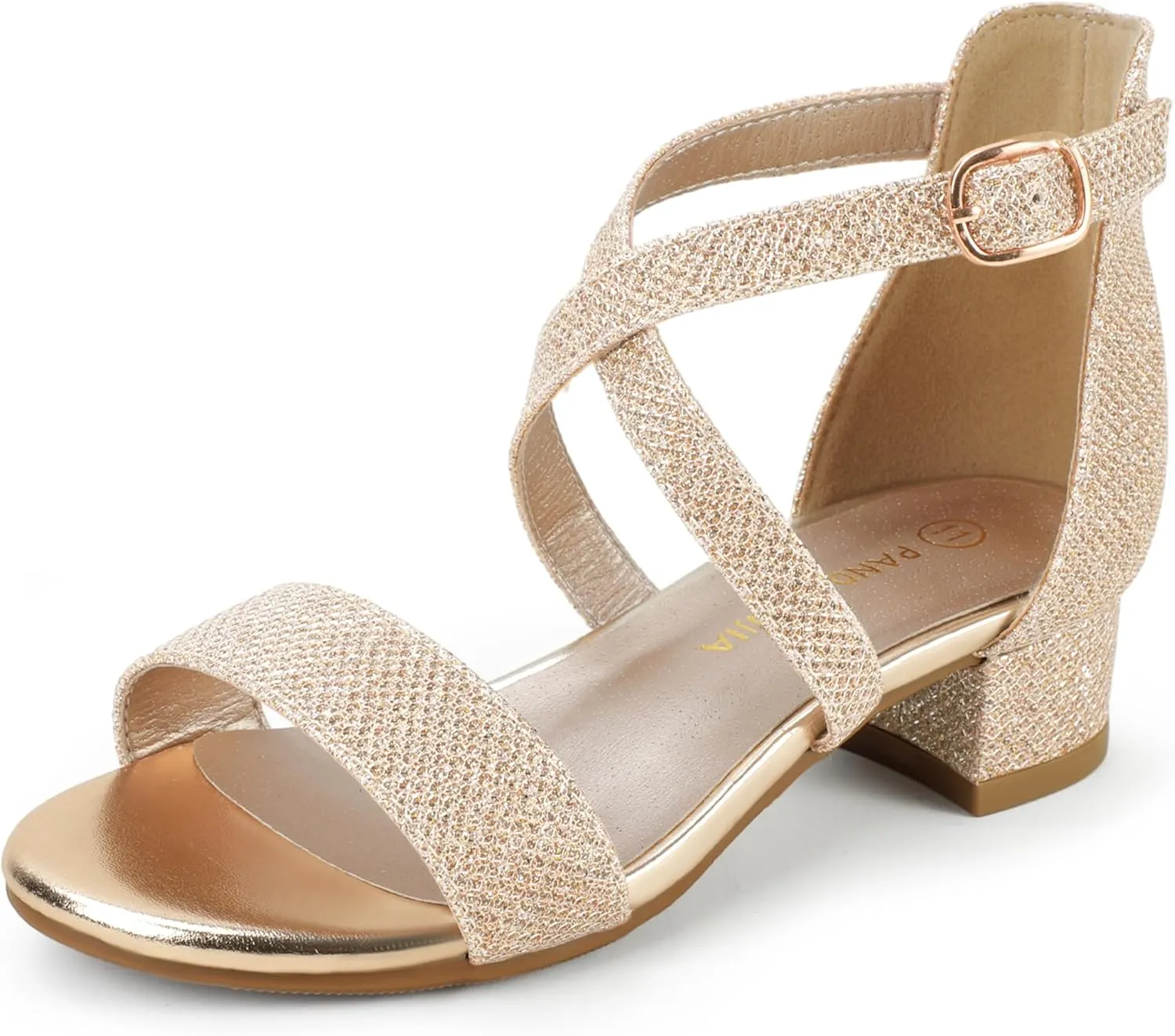 PANDANINJIA Girls Dress Shoes Toddler Kids Heels Sandals Ankle Strap Wedding Party Phoebe Flower Girl Shoes