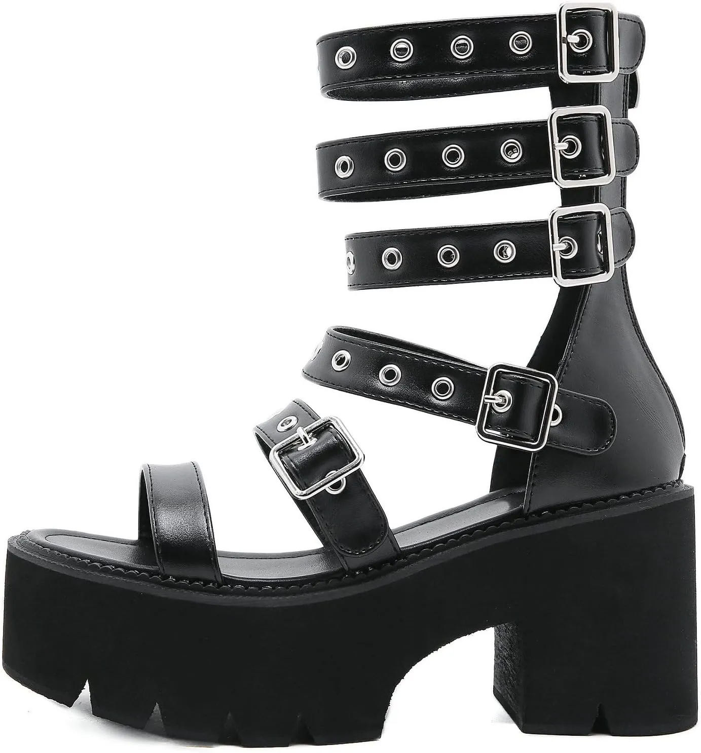 Parisuit Womens Goth Platform Gladiator Sandals Open Toe Strappy Chunky High Heeled Sandals Ankle Strap Punk Summer Shoes