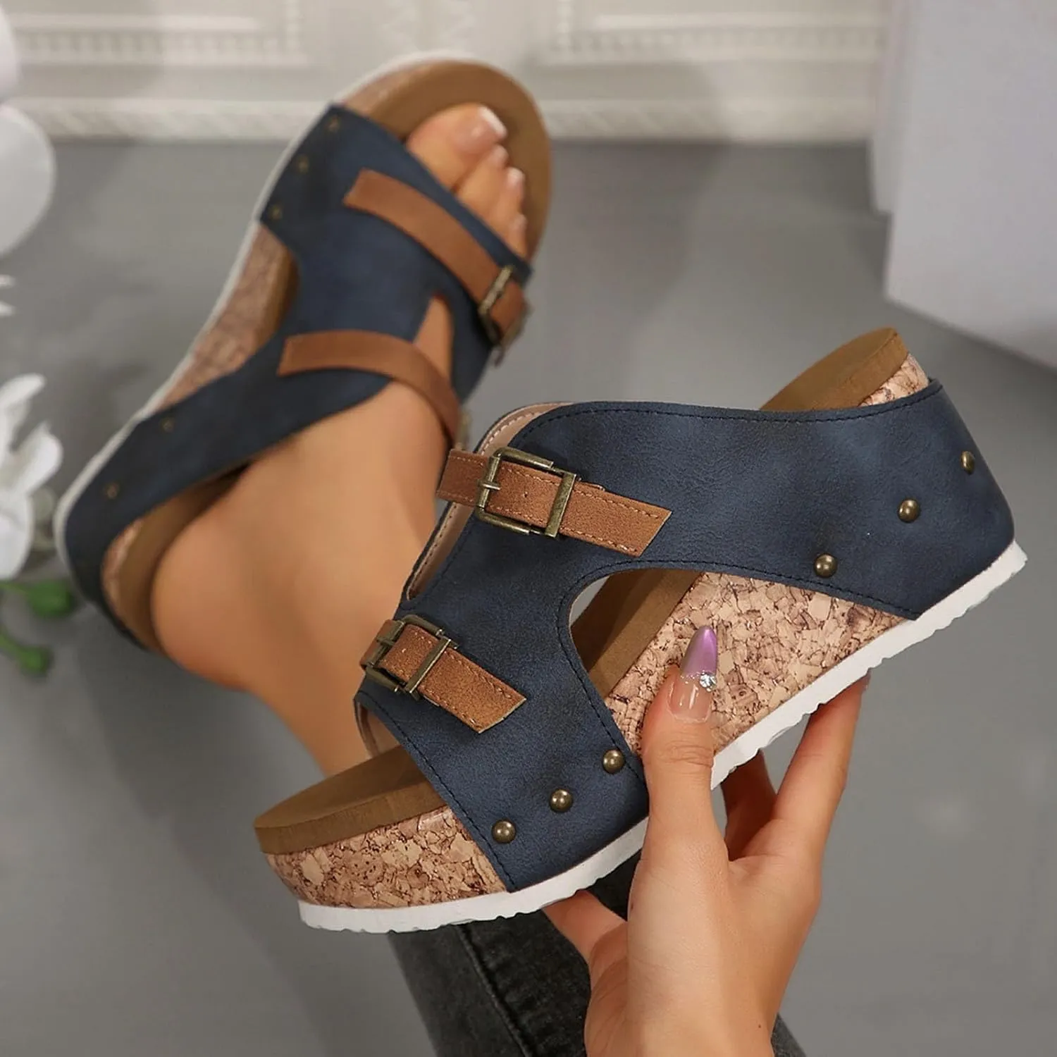Platform Sandals Women Open Toe Arch Support Orthopedic Comfort Retro Casual Wedge Sandals for Women 2025 Platform