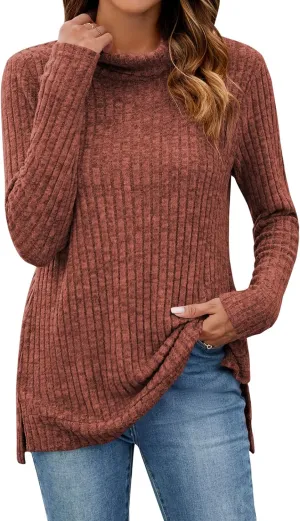 Poetsky Womens Turtleneck Tunic Sweaters to Wear with Leggings 2024 Side Split Fall Long Sleeve Tunic Tops