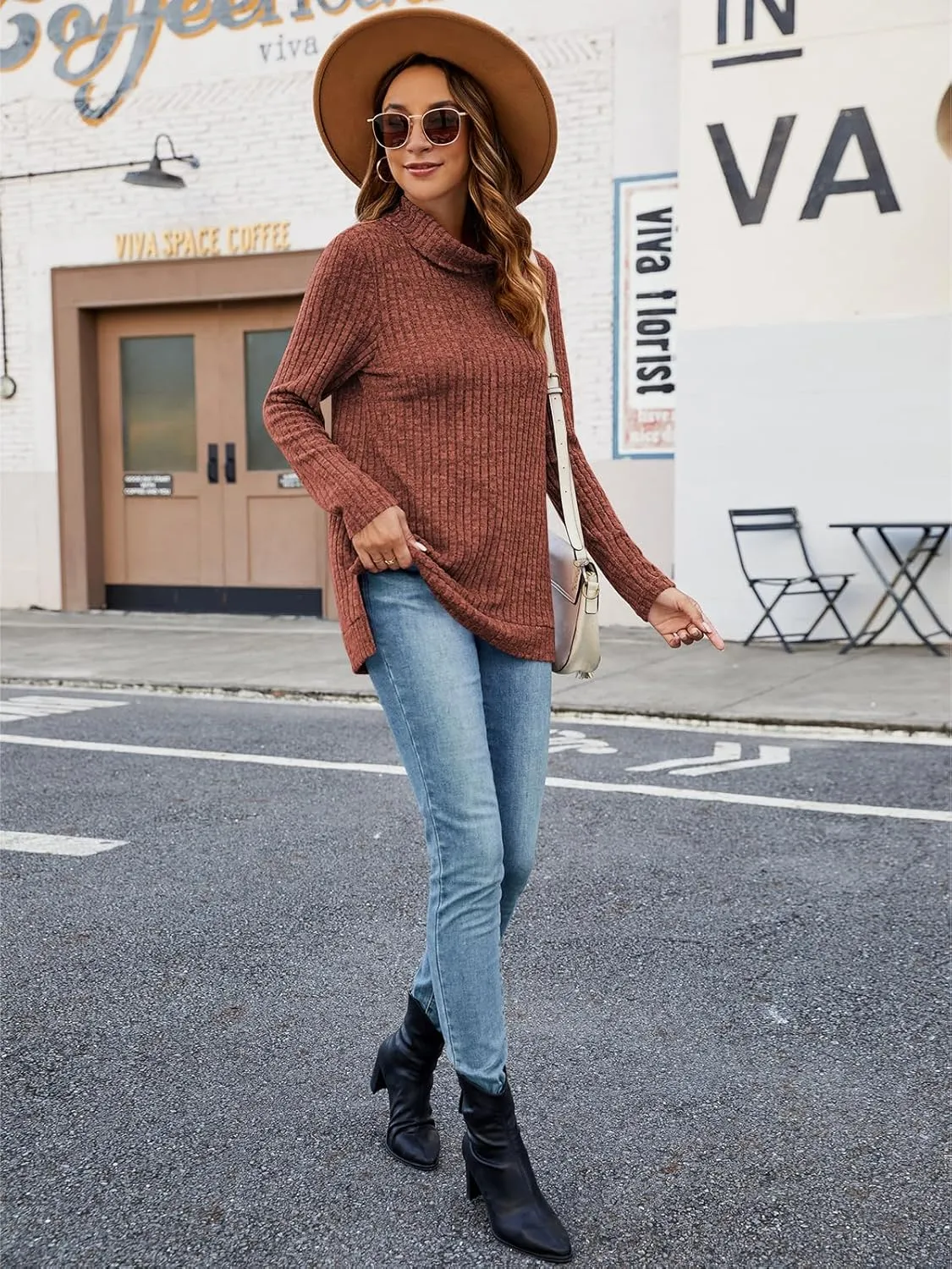 Poetsky Womens Turtleneck Tunic Sweaters to Wear with Leggings 2024 Side Split Fall Long Sleeve Tunic Tops