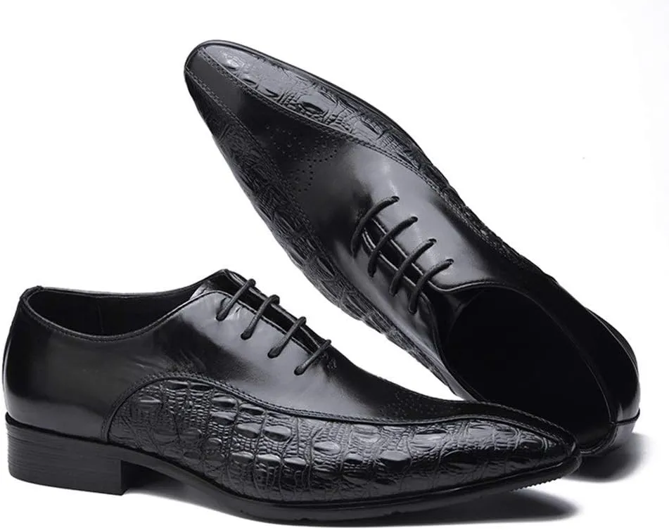 Pointed Toe Oxford for Men Shoes Lace Up StyleGenuine Leather Carving Retro Solid Colors Low Top Flats Block Heel