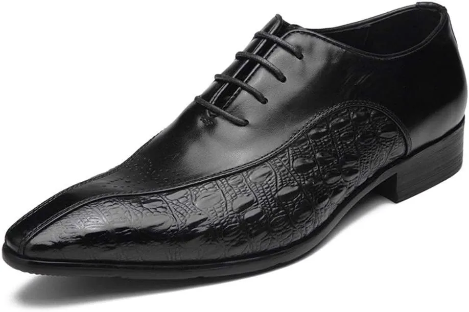 Pointed Toe Oxford for Men Shoes Lace Up StyleGenuine Leather Carving Retro Solid Colors Low Top Flats Block Heel
