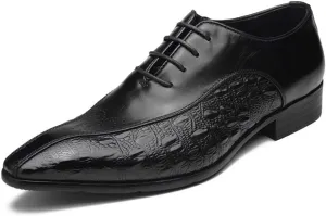 Pointed Toe Oxford for Men Shoes Lace Up StyleGenuine Leather Carving Retro Solid Colors Low Top Flats Block Heel