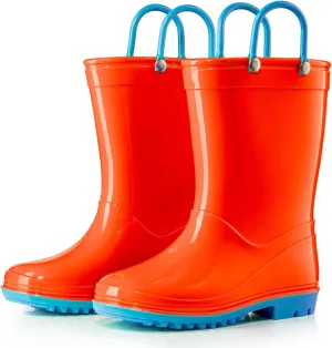 Puddle Play PVC Waterproof Rainboots - Orange and Light Blue - Easy-on Size 8 Toddler