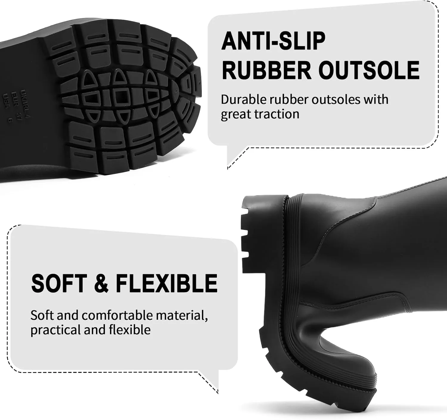 Rain Boots for Women, Anti-Slip Rubber Boots Waterproof Garden Muck Boots Durable Slip Resistant, Tall Water Shoes Comfort Fishing Boot Knee High Work