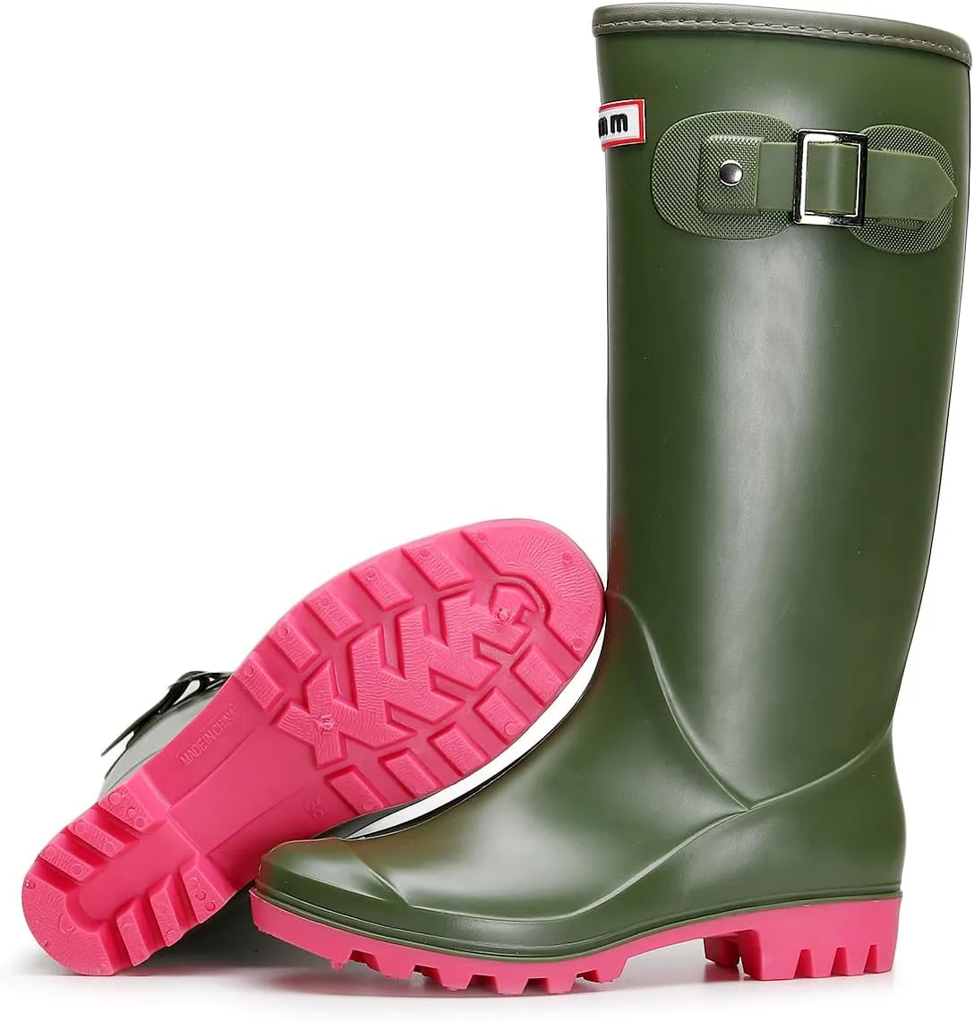 Rain Boots for Women, Waterproof Garden Shoes Womens Rubber Boots, Non-Slip Knee-high Rainboots for Ladies, Lightweight Women Work Tall Fishing Boots, Fashion Mid-Calf Rain Shoes for Outdoor