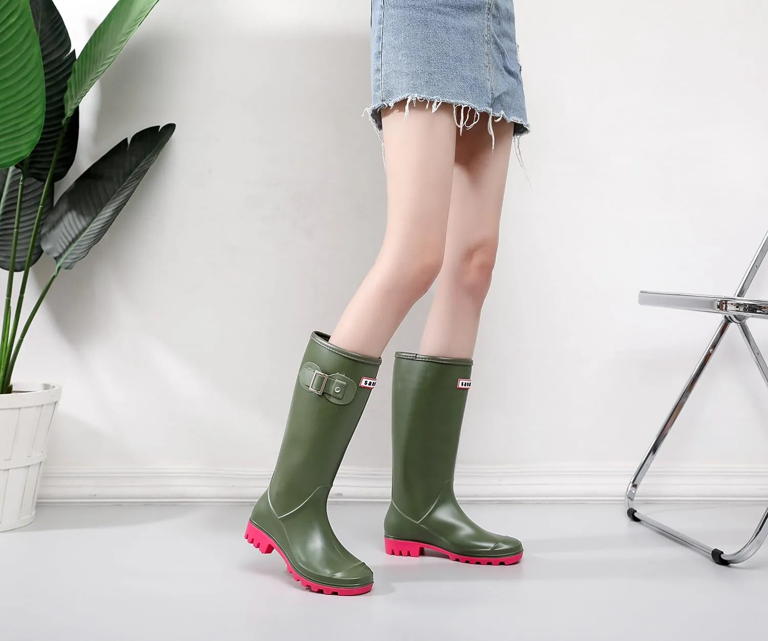 Rain Boots for Women, Waterproof Garden Shoes Womens Rubber Boots, Non-Slip Knee-high Rainboots for Ladies, Lightweight Women Work Tall Fishing Boots, Fashion Mid-Calf Rain Shoes for Outdoor