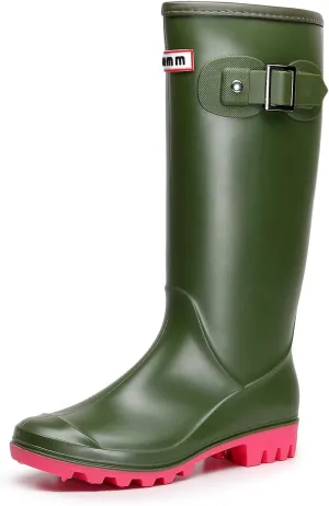 Rain Boots for Women, Waterproof Garden Shoes Womens Rubber Boots, Non-Slip Knee-high Rainboots for Ladies, Lightweight Women Work Tall Fishing Boots, Fashion Mid-Calf Rain Shoes for Outdoor