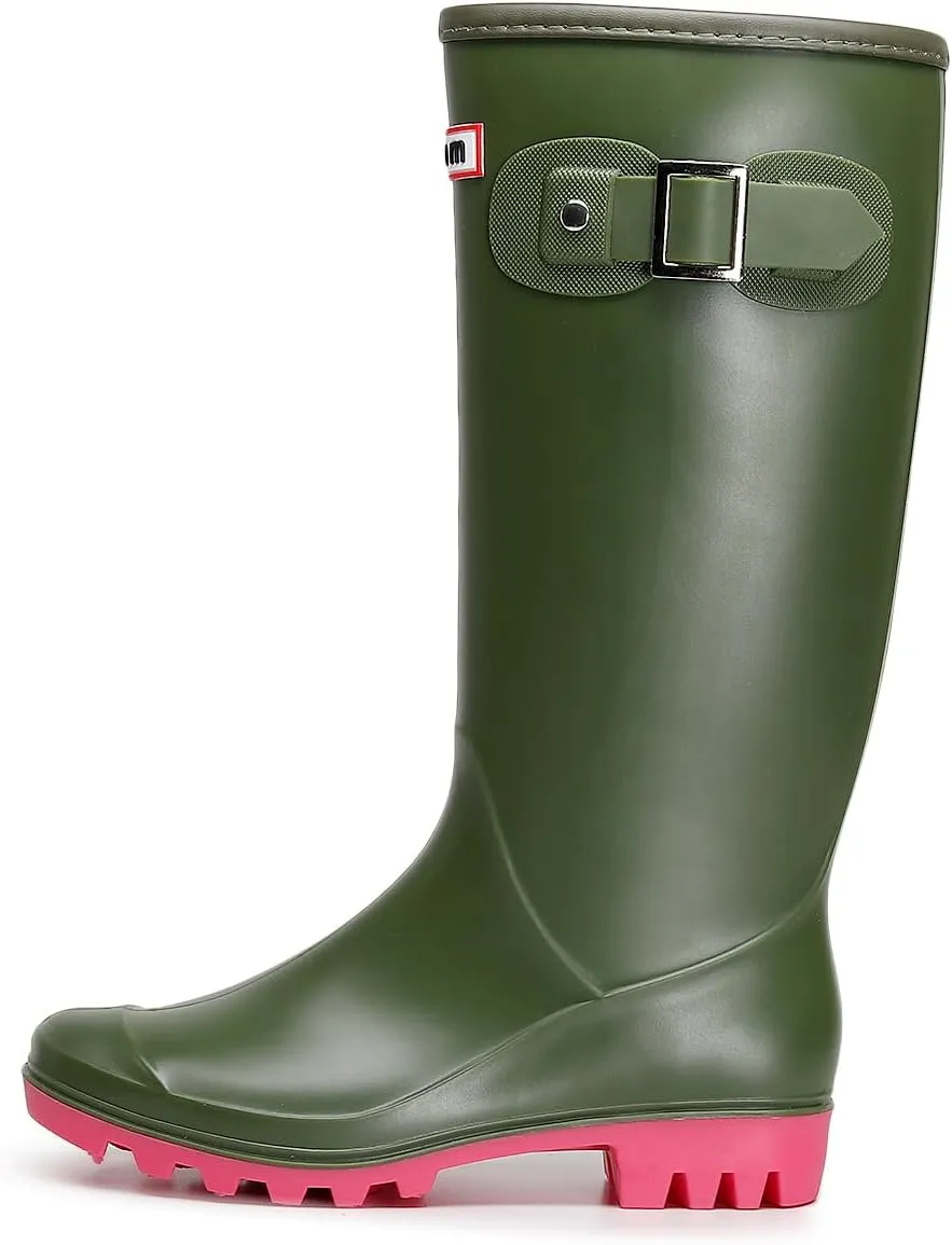 Rain Boots for Women, Waterproof Garden Shoes Womens Rubber Boots, Non-Slip Knee-high Rainboots for Ladies, Lightweight Women Work Tall Fishing Boots, Fashion Mid-Calf Rain Shoes for Outdoor