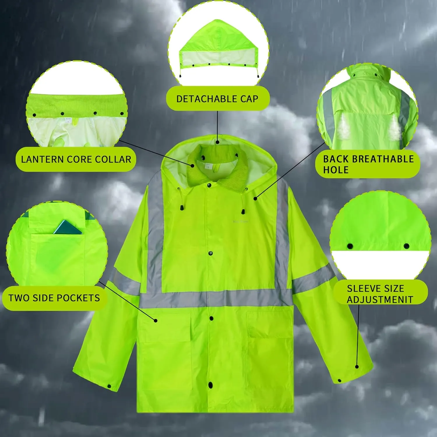Rain Suits for Men Waterproof High Visibility Reflective Work Breathable Rain Gear for Men Waterproof Jacket and Pants