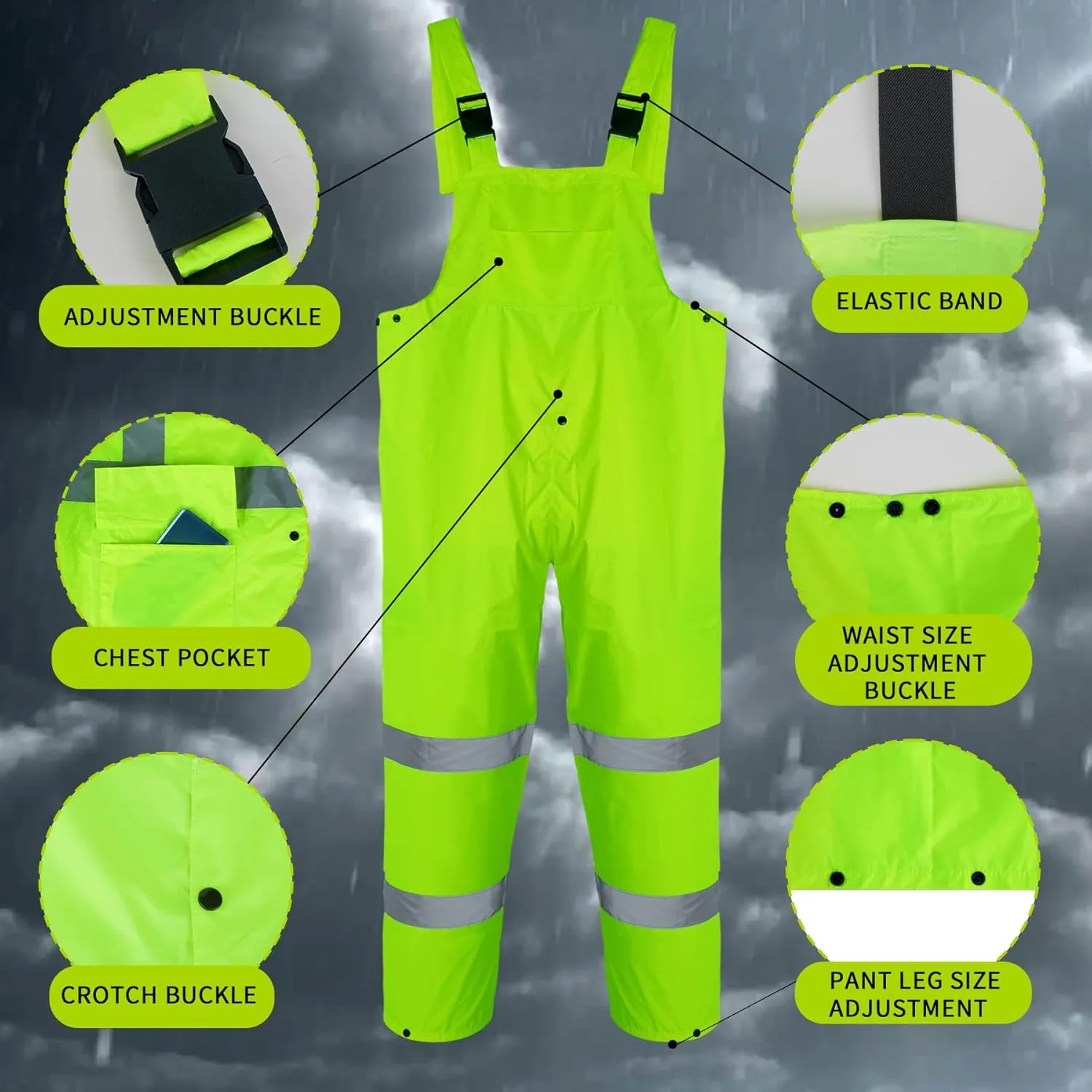 Rain Suits for Men Waterproof High Visibility Reflective Work Breathable Rain Gear for Men Waterproof Jacket and Pants