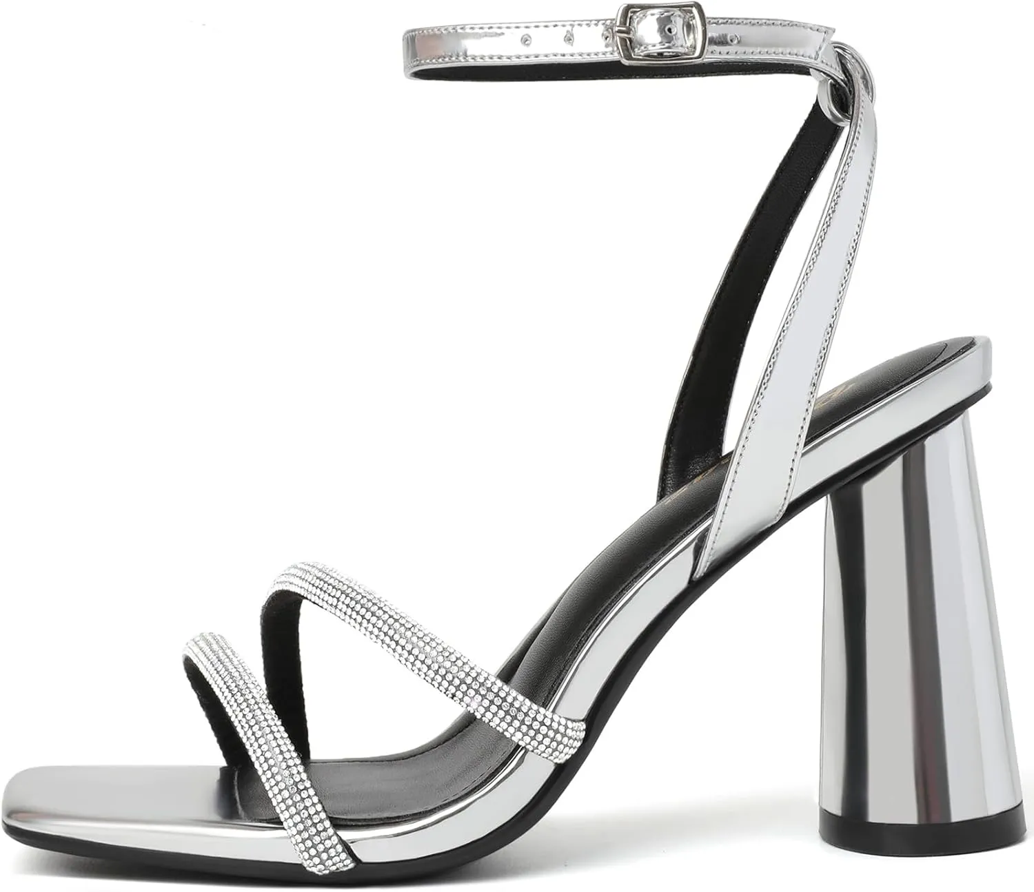 RIBONGZ Block Heels Prom Heeled Sandals for Women Chunky Square Open Toe Strappy High Heels Ankle Strap Wedding Bridal Shoes High Heel Sandals for Party Dress