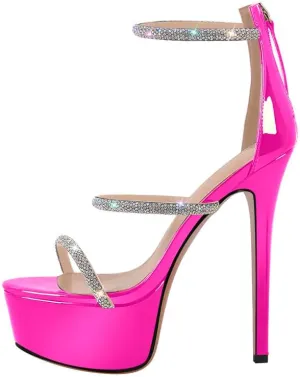 richealnini Platform Heel for Women Crystal Sandals with Rhinestone Straps Buckle Stiletto High Heels