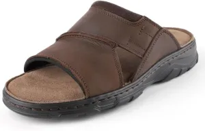 riemot Mens Leather Sandals Memory Foam Footbed Summer Beach Sandal Indoor Outdoor Thick Sole Non-slip Lightweight Slides