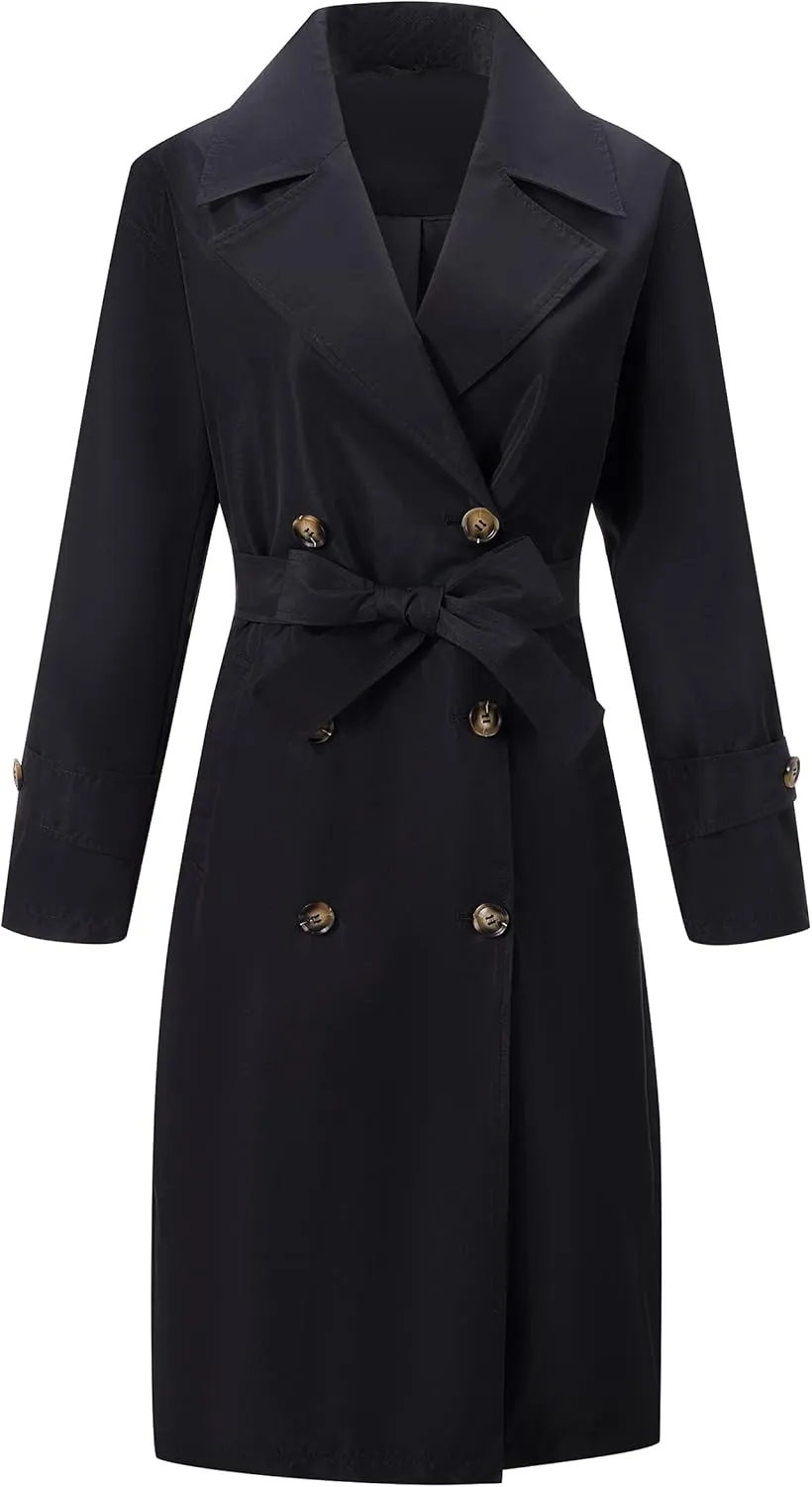 RISISSIDA Women Trench Coats, Water Resistant Double Breasted Long Jacket Belted