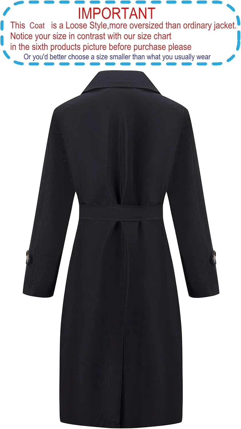 RISISSIDA Women Trench Coats, Water Resistant Double Breasted Long Jacket Belted