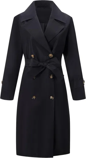 RISISSIDA Women Trench Coats, Water Resistant Double Breasted Long Jacket Belted