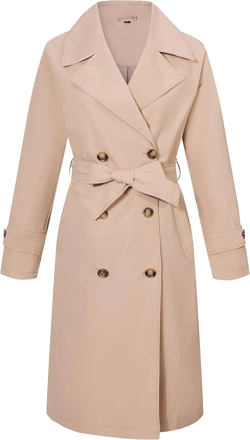 RISISSIDA Women Trench Coats, Water Resistant Double Breasted Long Jacket Belted