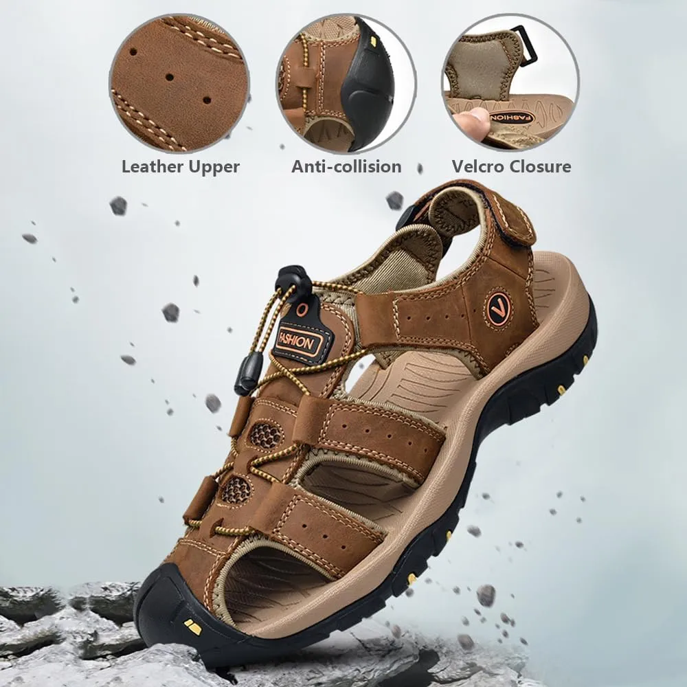 Rojeam Mens Casual Walking Sandals Closed Toe Beach Shoes Sports Outdoor Sandals Summer Sandals for Hiking Trekking