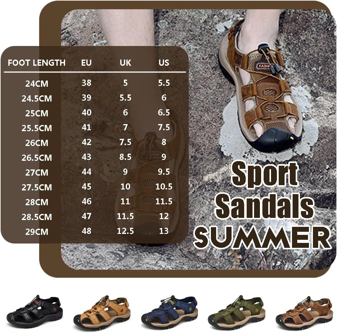 Rojeam Mens Casual Walking Sandals Closed Toe Beach Shoes Sports Outdoor Sandals Summer Sandals for Hiking Trekking