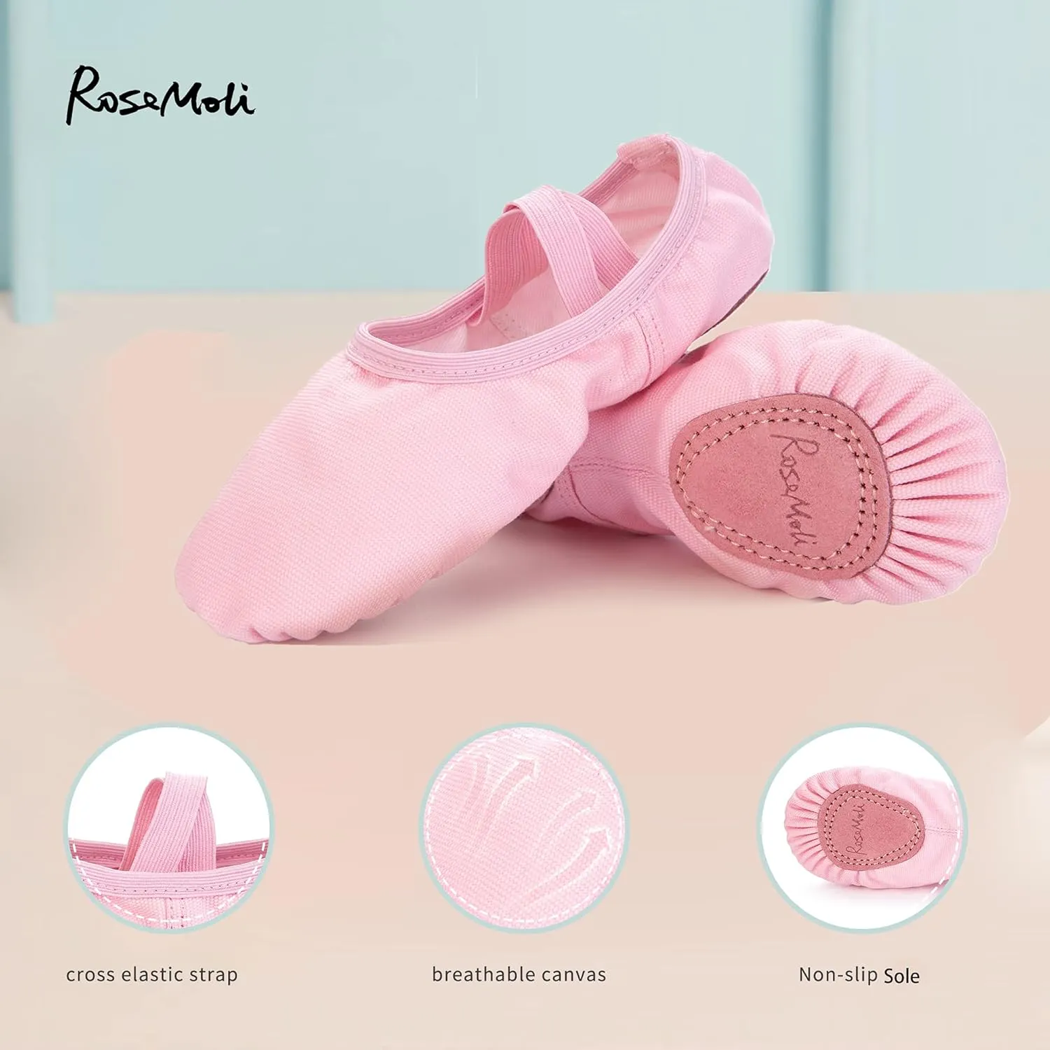 RoseMoli Canvas Ballet Slippers Flats for Girls/Toddlers/Kids/Women, Yoga Practice Shoes for Dancing