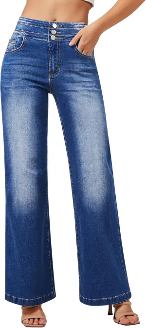 roswear Women's Wide Leg High Waisted Jeans Stretchy Trendy Denim Jeans