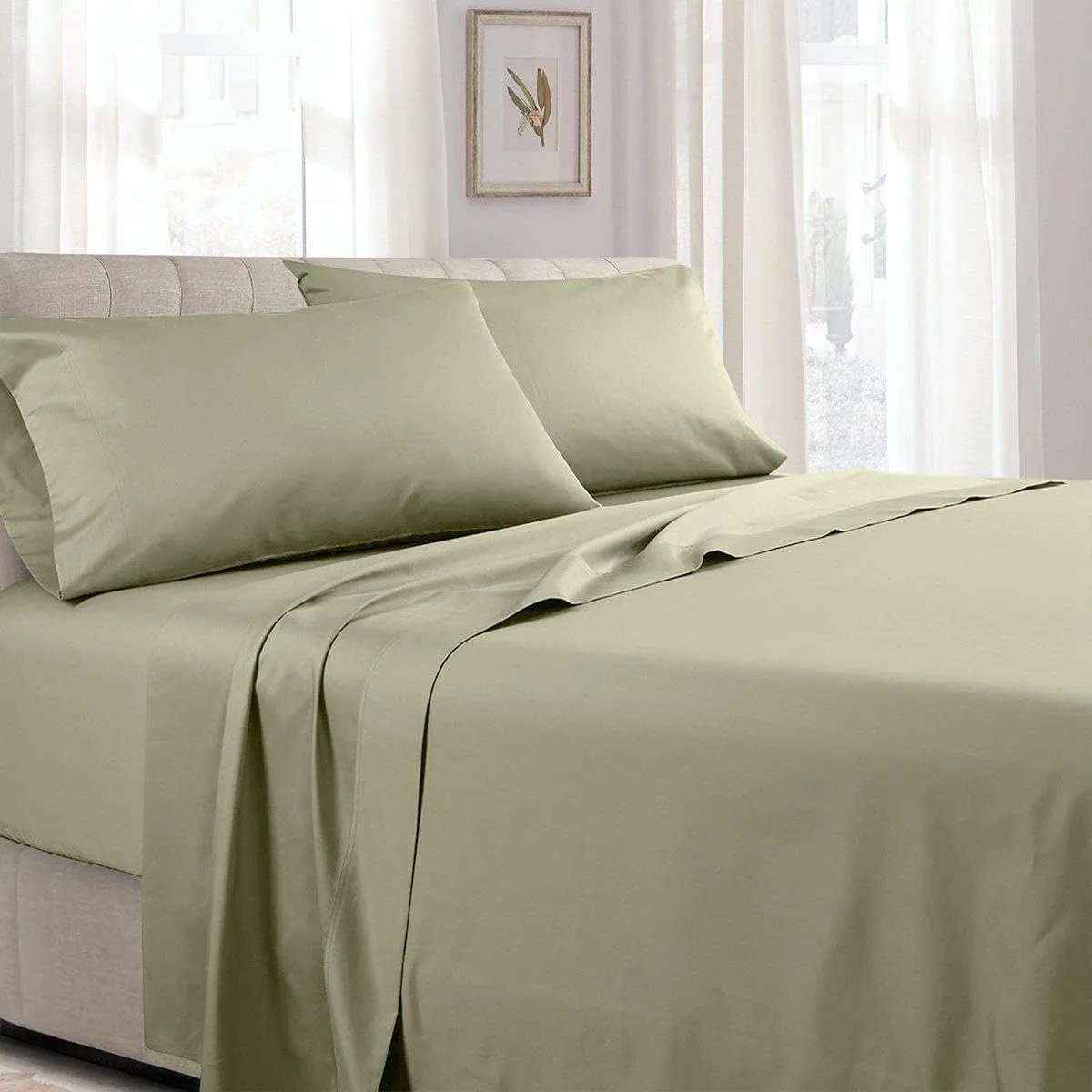 Royal Tradition Made in USA- Unattached Soft Cotton Sateen Waterbed Sheets Set (California Queen, Sage)