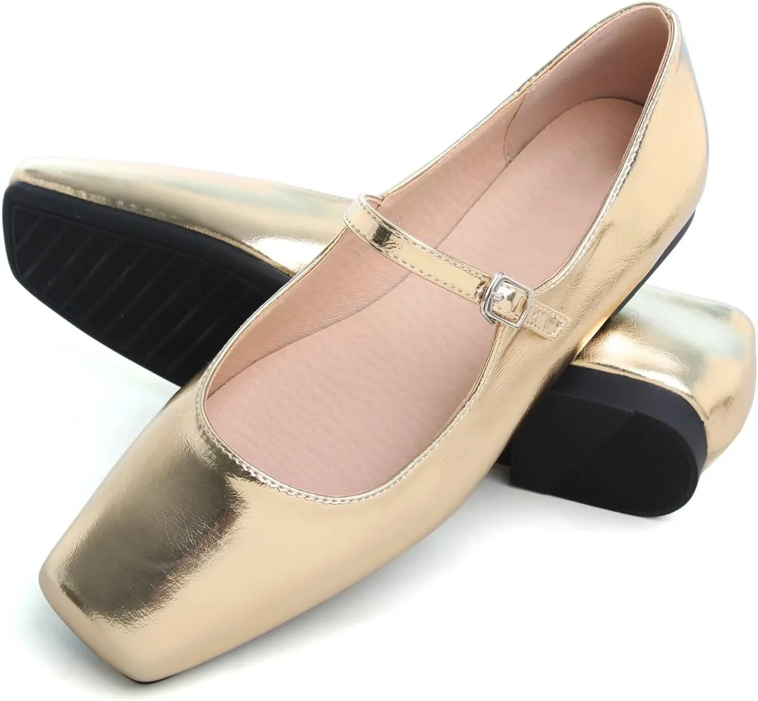 SAILING LU Mary Jane for Women Sqaure Toe Ballet Flats Strappy Low-Heels Stylish Comfortable Flat Shoes Cute Dress Wedding Shoes