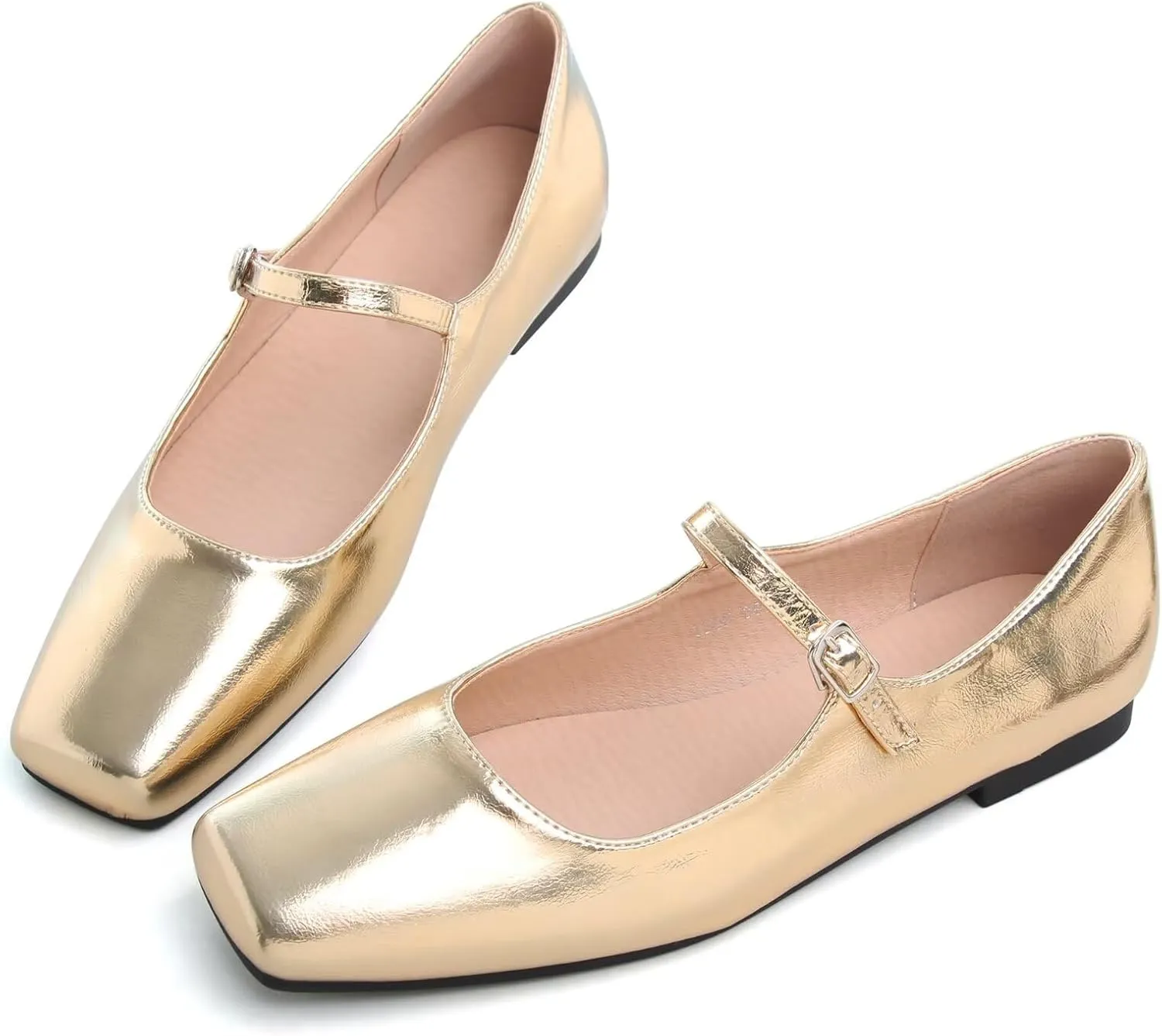 SAILING LU Mary Jane for Women Sqaure Toe Ballet Flats Strappy Low-Heels Stylish Comfortable Flat Shoes Cute Dress Wedding Shoes