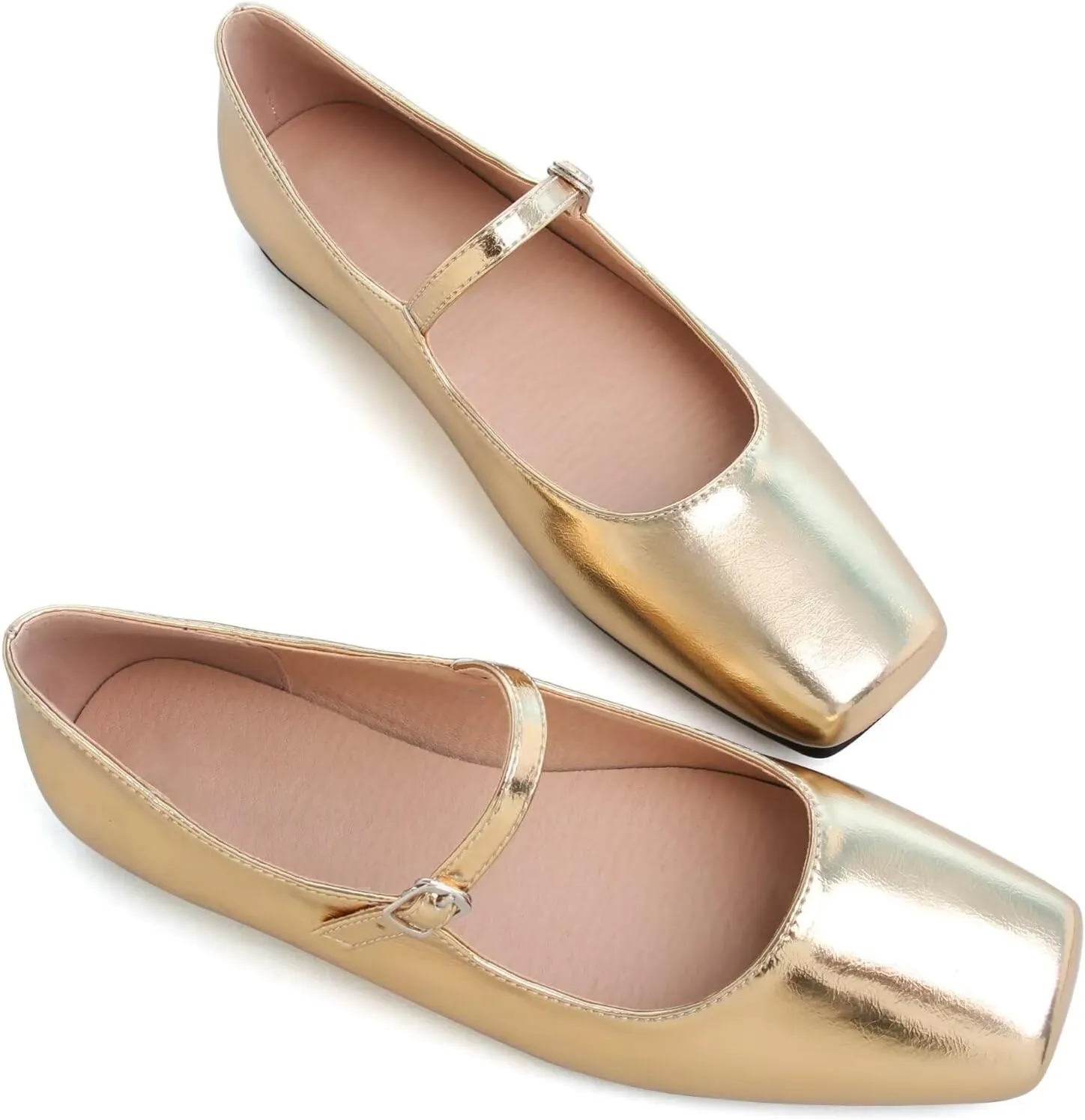SAILING LU Mary Jane for Women Sqaure Toe Ballet Flats Strappy Low-Heels Stylish Comfortable Flat Shoes Cute Dress Wedding Shoes