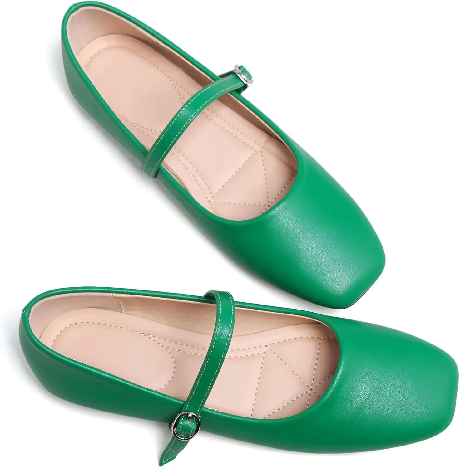 SAILING LU Women's Square Toe Classic Mary Jane Flats Soft PU Leather Walking Shoes Comfortable Slip-ons Solid Color Dress Shoes