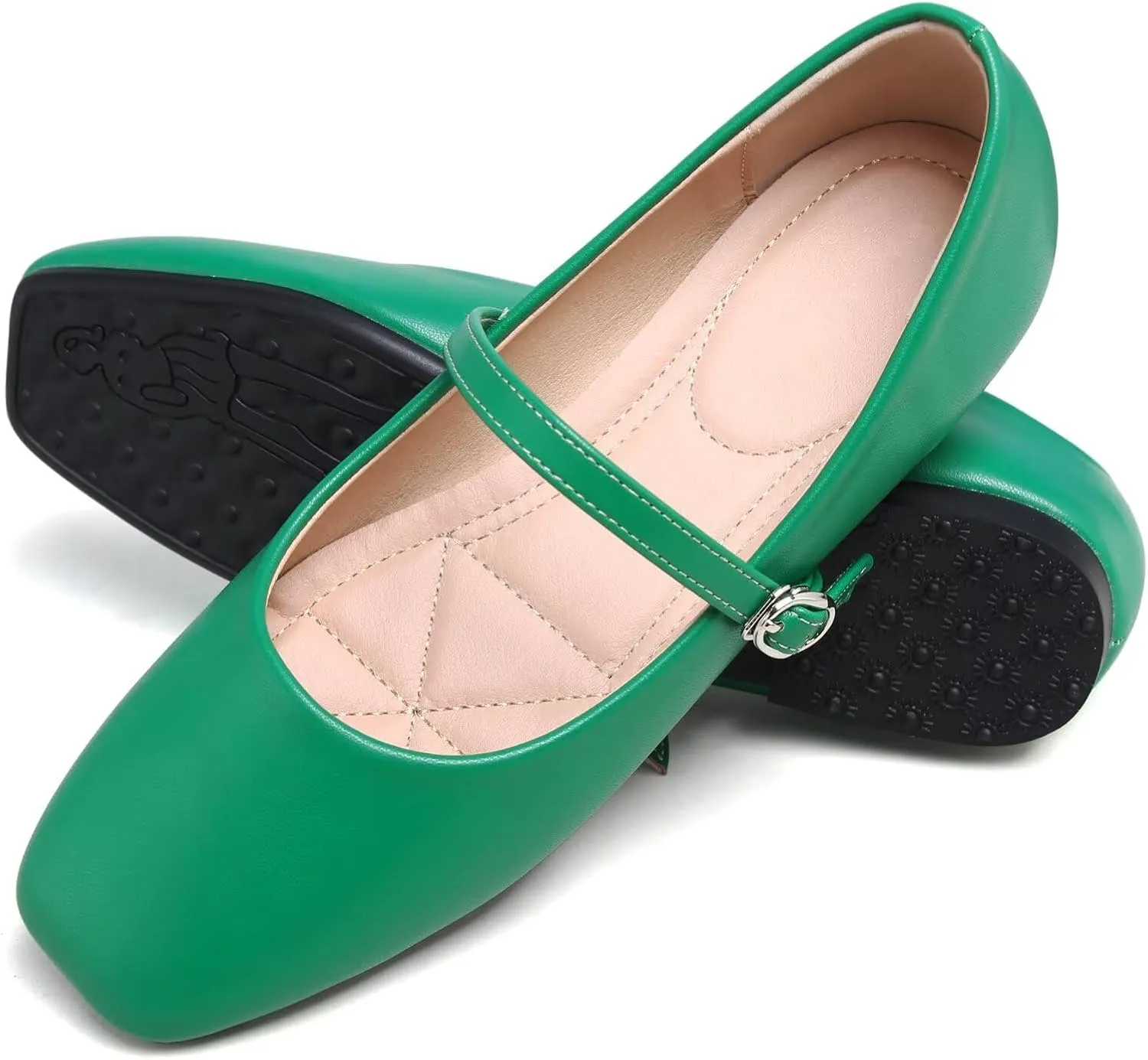 SAILING LU Women's Square Toe Classic Mary Jane Flats Soft PU Leather Walking Shoes Comfortable Slip-ons Solid Color Dress Shoes