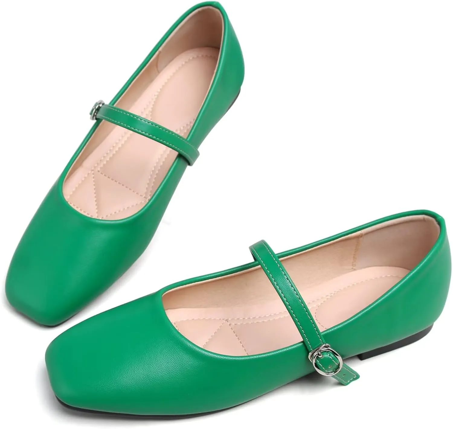 SAILING LU Women's Square Toe Classic Mary Jane Flats Soft PU Leather Walking Shoes Comfortable Slip-ons Solid Color Dress Shoes