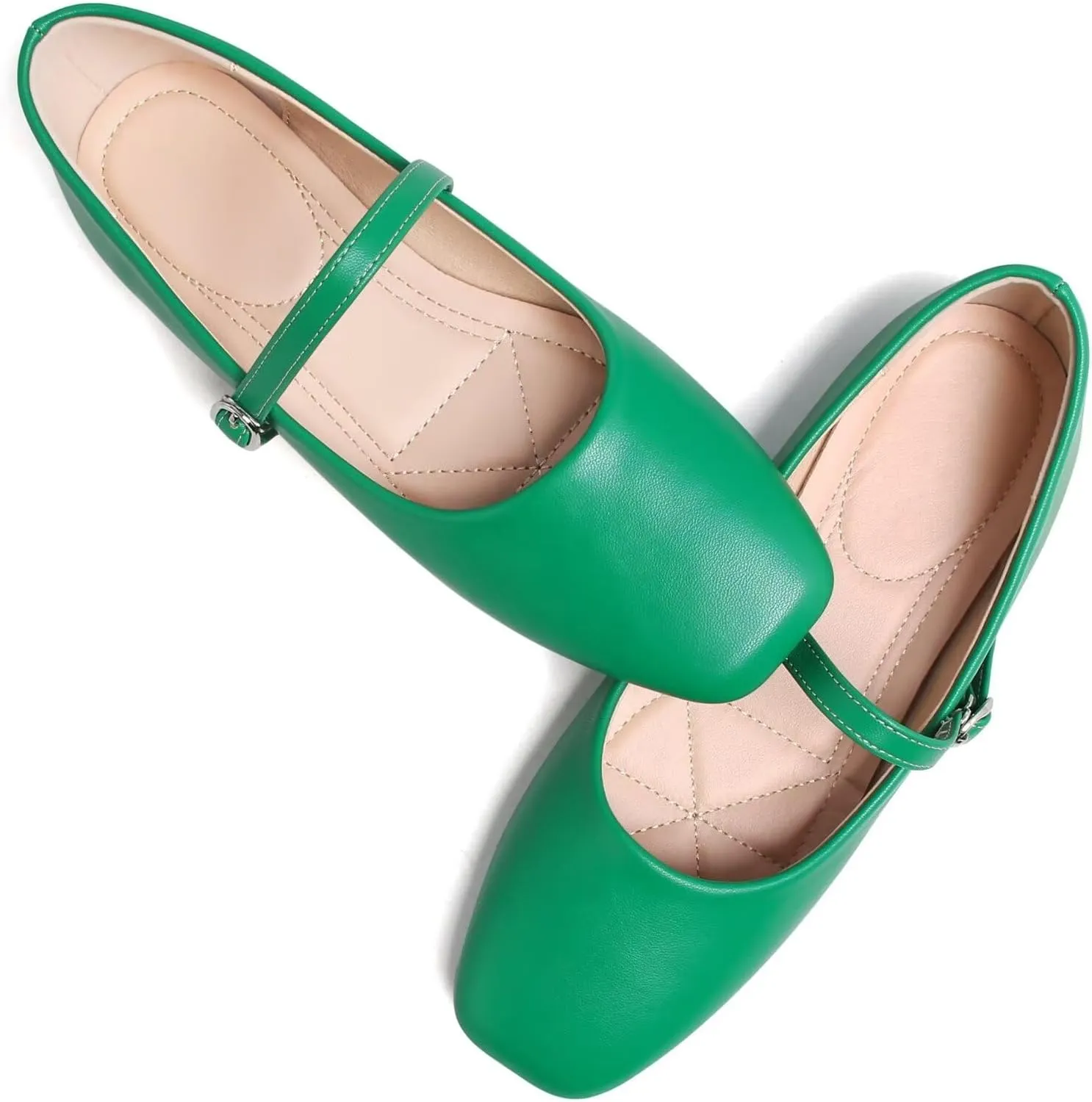 SAILING LU Women's Square Toe Classic Mary Jane Flats Soft PU Leather Walking Shoes Comfortable Slip-ons Solid Color Dress Shoes